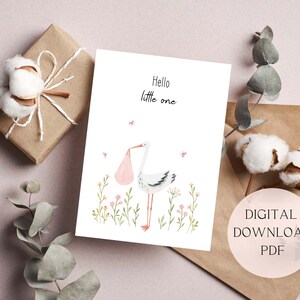 Karte zur Geburt | Willkommen auf der Welt | Grußkarte Baby | Babykarte | Glückwunsch Karte Geburt | Storch | Digital Download PDF