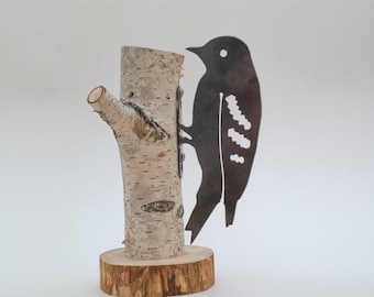 Specht | Metall Vogel Skulptur | Gartendeko | Ornament | Rustikale Wohndeko
