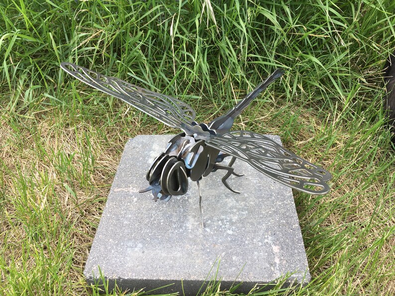 Dark Blue Dragonfly Metal Sculpture Magnet