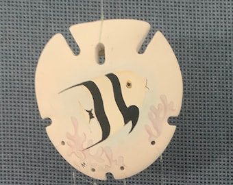 Ceramic Sand Dollar Chime with a Painted Fish Design