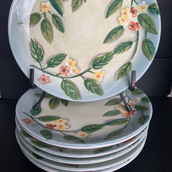 ND Hand Painted Luncheon Plates set of 6 Floral and Leaf design 9"