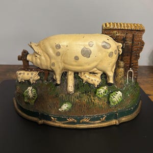 Vintage Gusseisen Schwein & Ferkel Türstopper groß 13 &quot;x 8&quot;