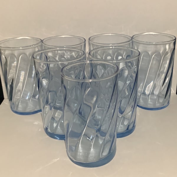 Vintage Libbey Optic Blue Swirl Juice Glasses 8oz set of 7