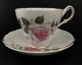 Vintage Regency Floral Teacup and Saucer set English Bone China Pink Roses