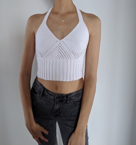 Vintage 1990s White Halterneck Knitted Minimalist