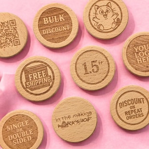 Custom Engraved Wood Coins: Logo, QR Code, Business Tokens