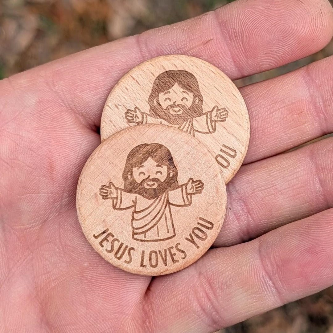 Jesus Loves You Wood Coin | Christian Engraved Token | Easter | Church ...