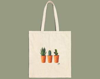 Borsa tote in tela di cotone con piante succulente