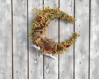 Kitchen Witch Crescent Moon Wreath | Kitchen Decor Wall Hanging | Ritual Doll Wreath