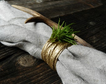 Golden Napkin Ring with Moss Ornament Type 1 | Jute Napkin Rings| Burlap Napkin Rings| Rustic Napkin Rings | Shabby Chic Napkin Rings