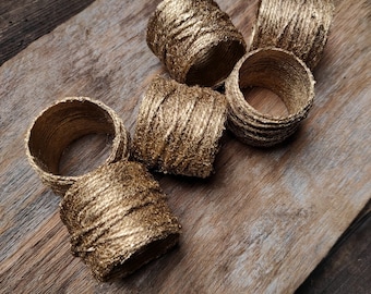 10 Golden Jute Napkin Rings: Rustic Table Decor
