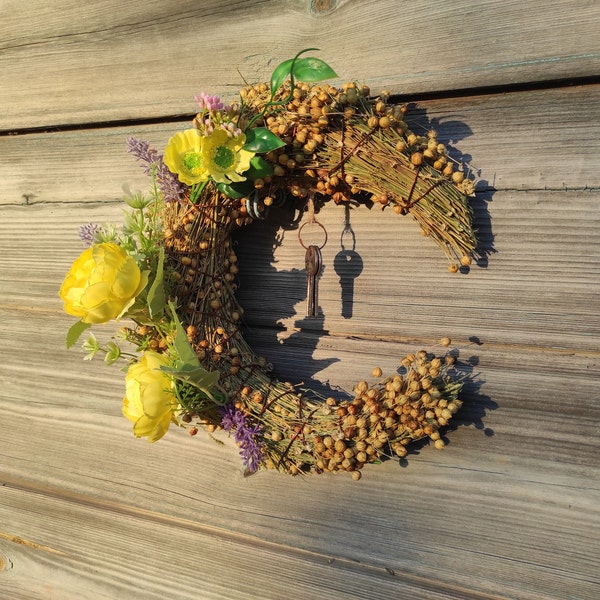 Crescent Moon Wreath Fairy Spring | Witchy Crescent Moon Wreath | Witchy Wreath | Floral Moon Wreath