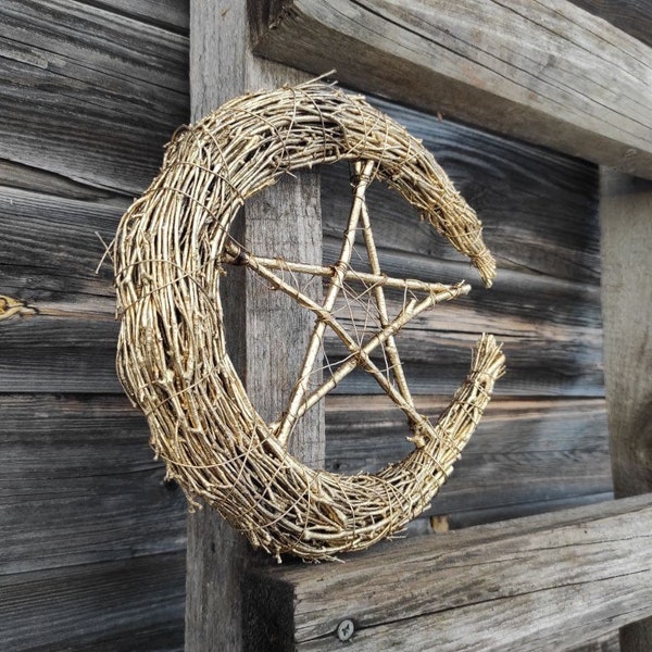 Moon Phase Decor | Pentacle Wall Hanging | Witchy Wreath | Pentacle Wreath