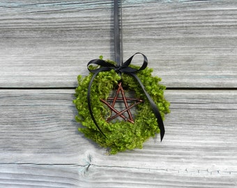 Mini Moss Pentagram Wreath: Birch Twig Pentacle Charm