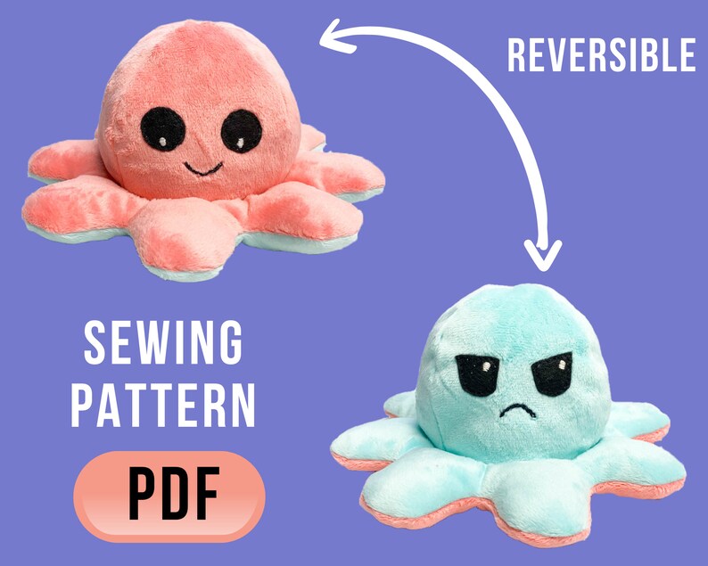 Reversible Octopus Plush Sewing Pattern PDF Birthday Gift Etsy