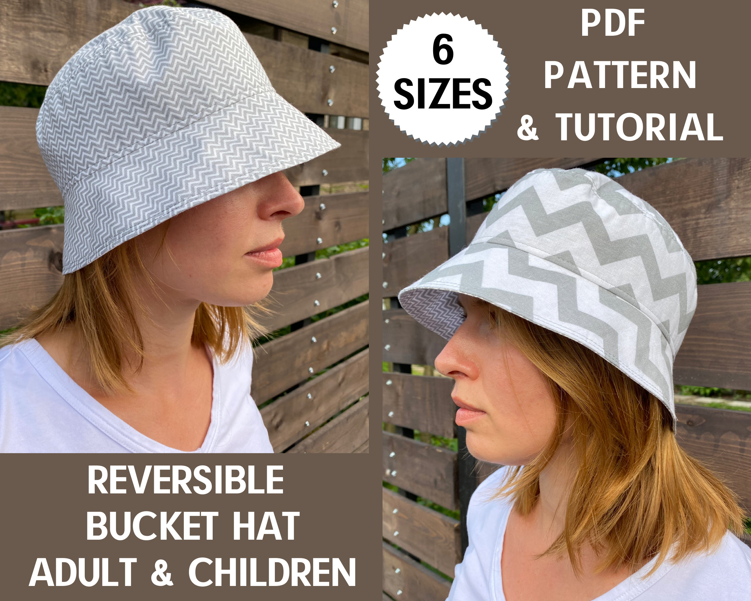 Bucket hat PATTERN Panama hat sewing tutorial PDF, 6 sizes Sun shade …