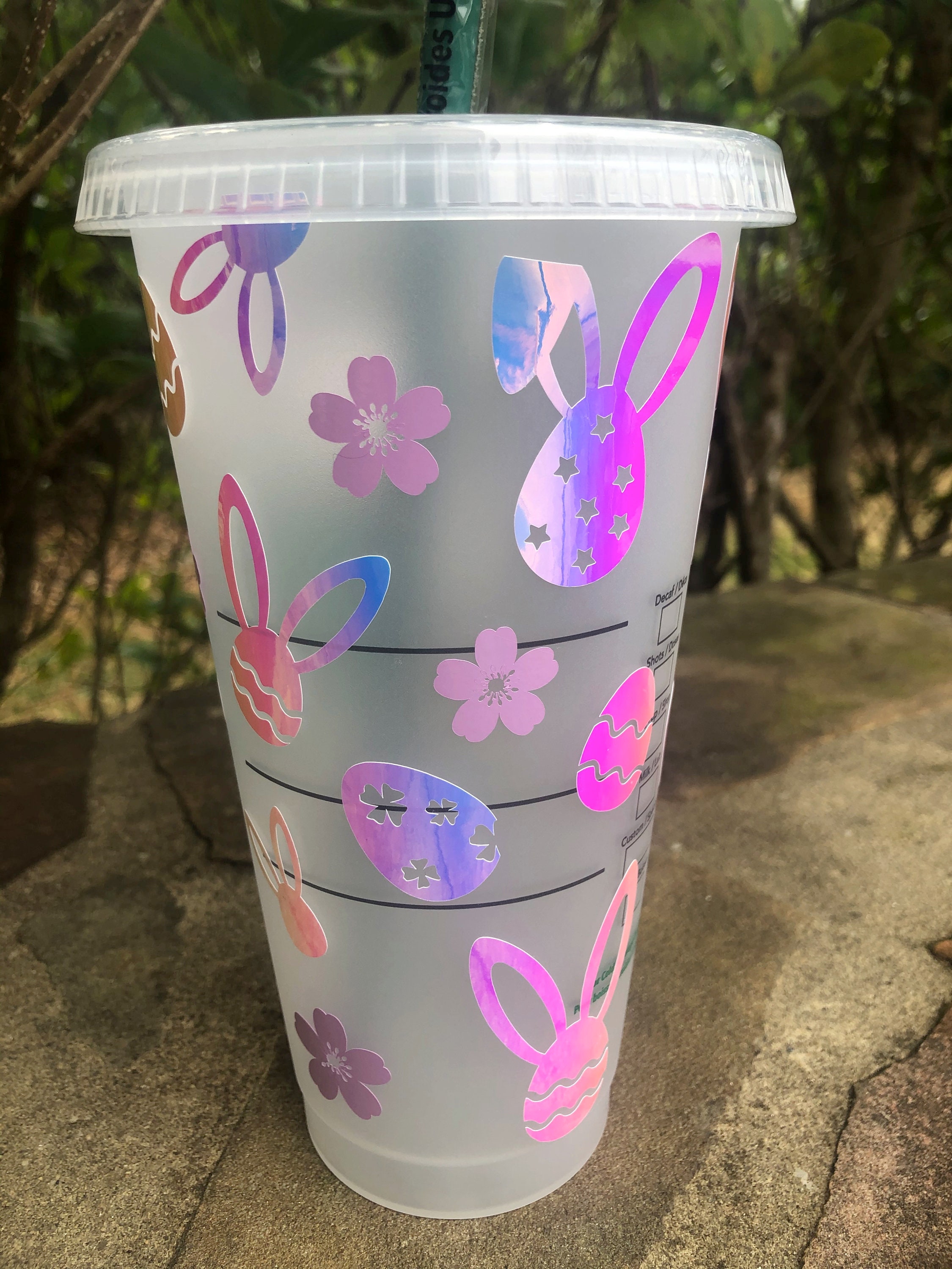 Easter Bunny Starbucks Cold Cup Holographic bunnies and eggs Etsy
