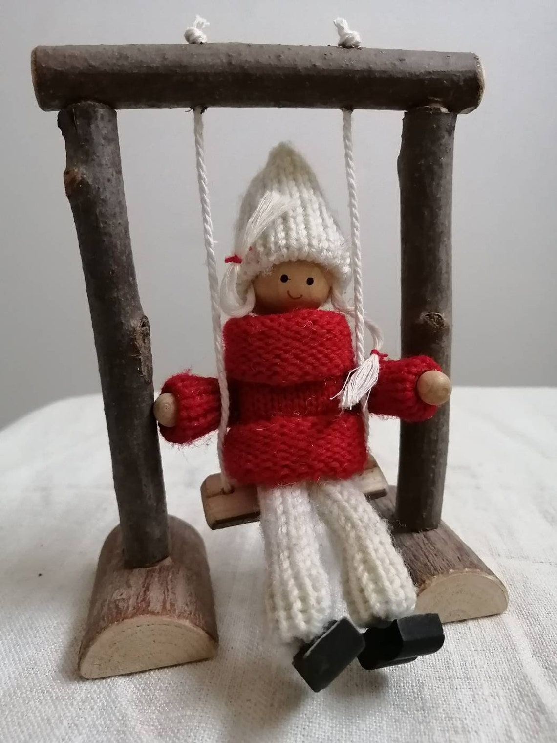 Handcrafted wooden doll swing for miniature playground Natural Etsy