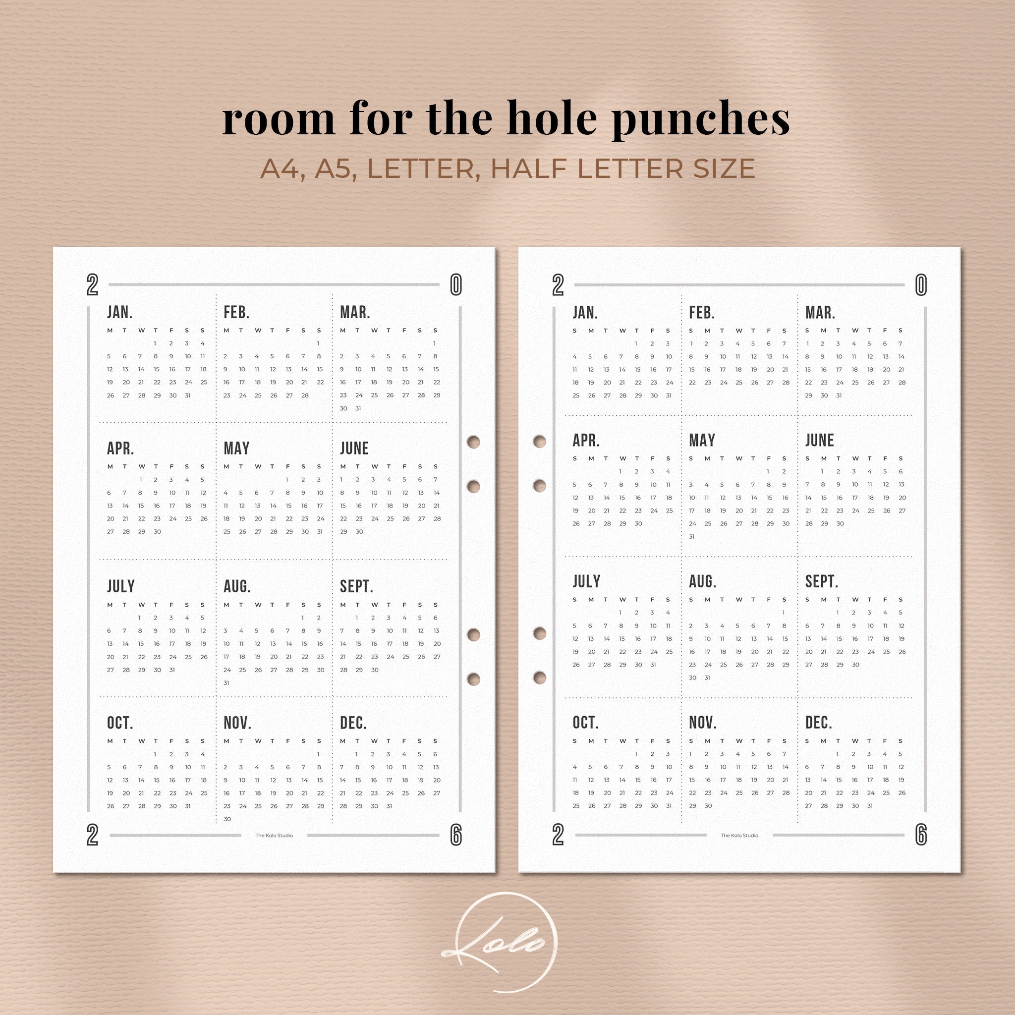 Printable Yearly Calendar 2026 Desk Calendar Wall Calendar - Etsy