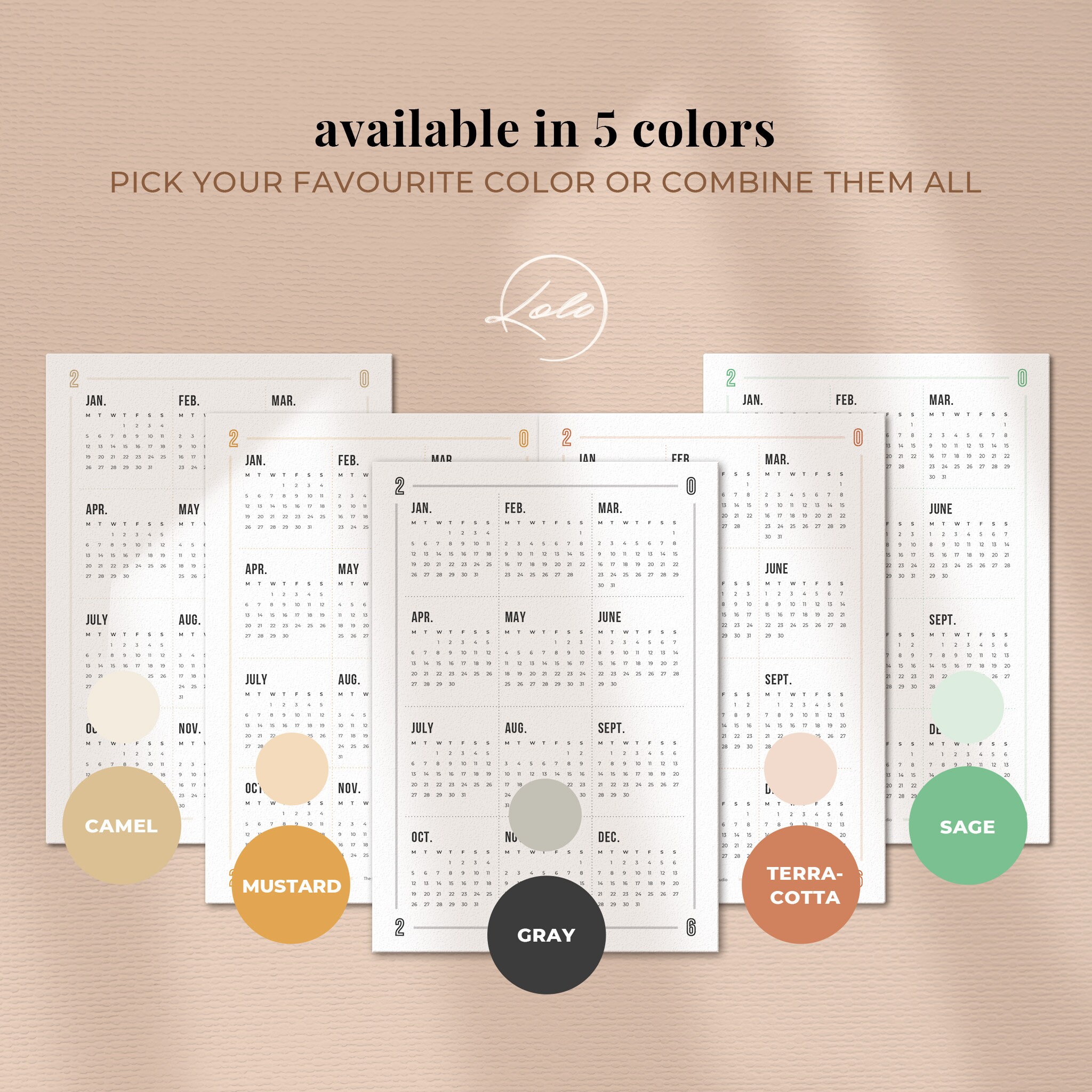 Printable Yearly Calendar 2026 Desk Calendar Wall Calendar - Etsy