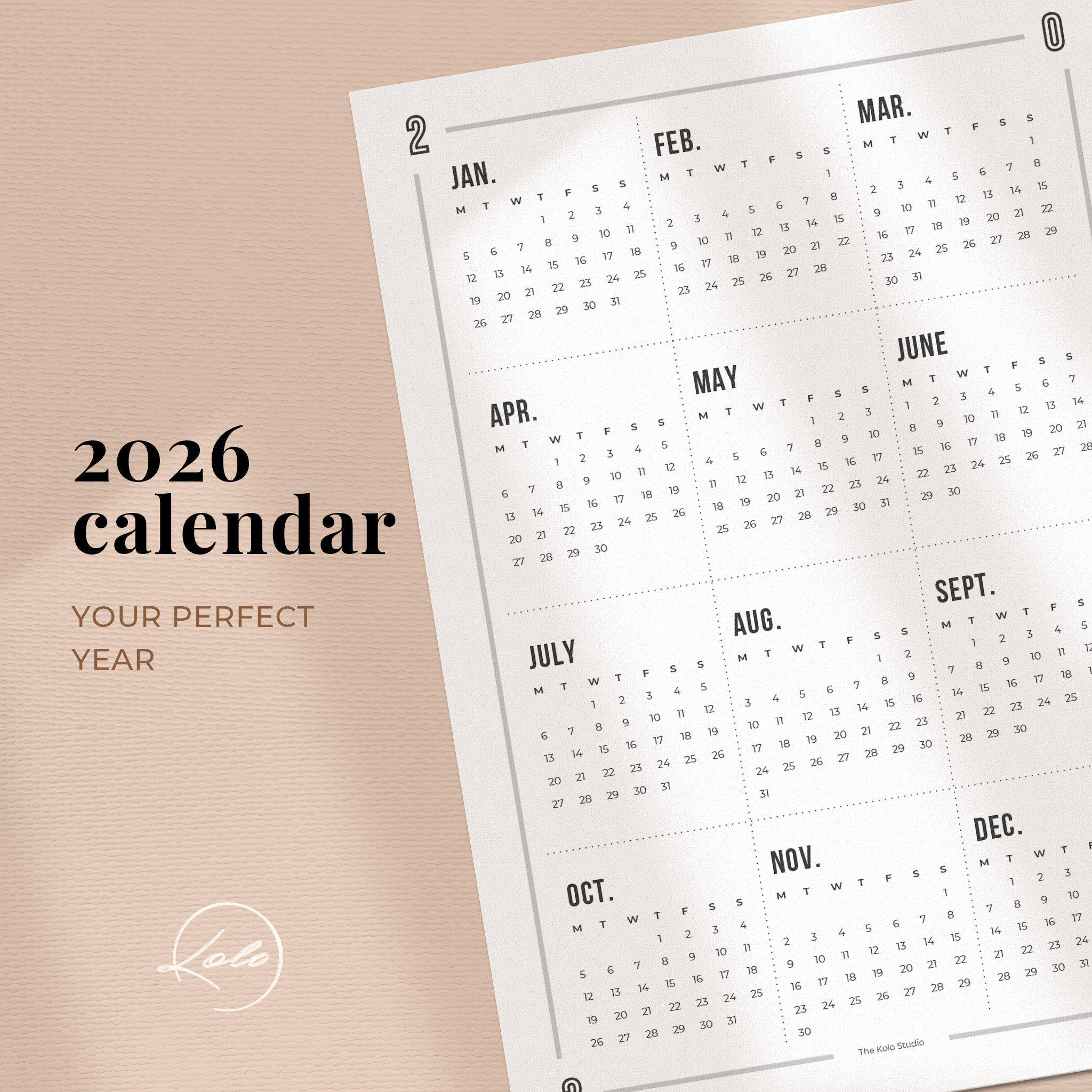 Printable Yearly Calendar 2026 Desk Calendar Wall Calendar Etsy