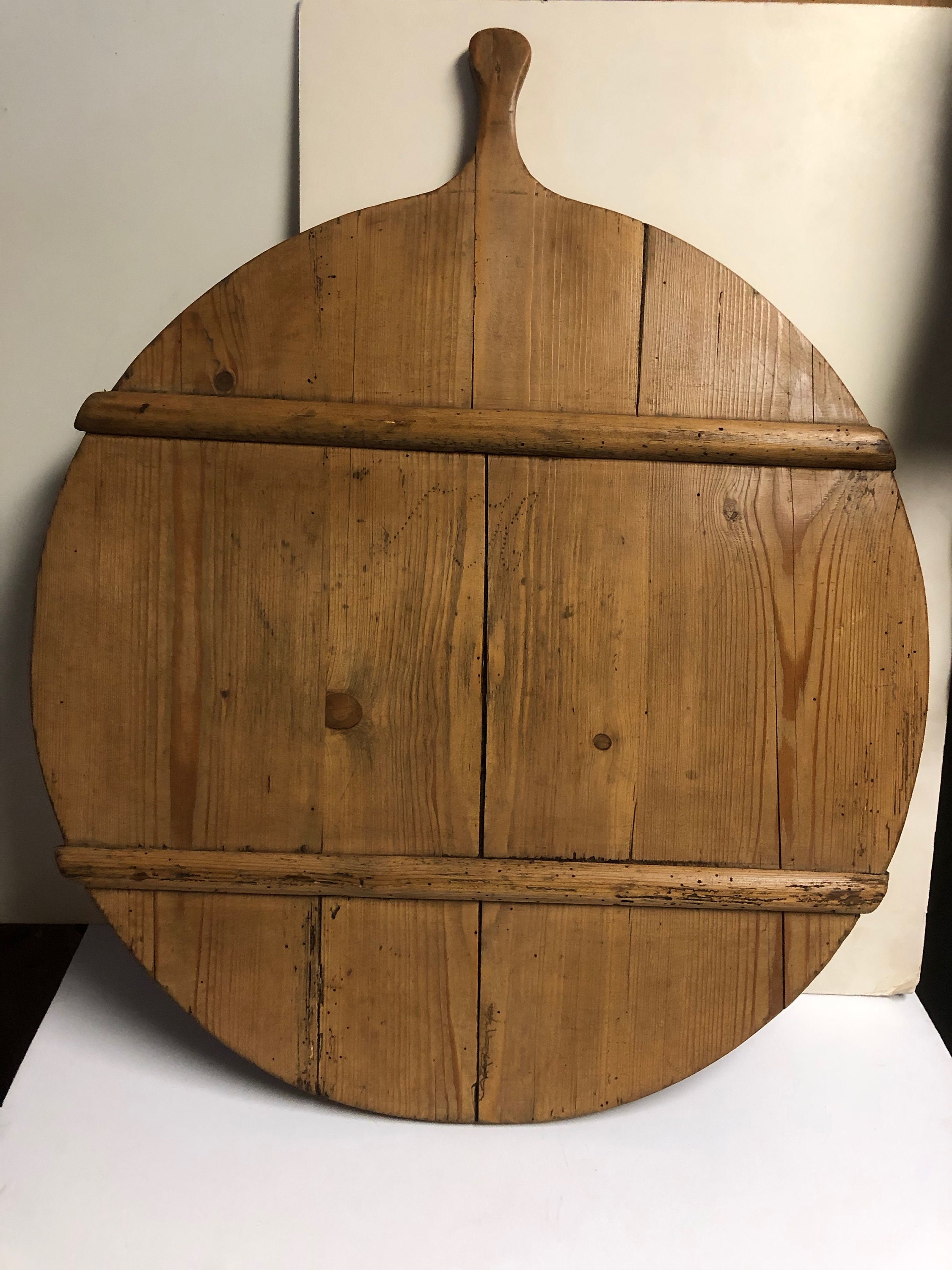 Early Primitive Large Round Bread/Dough Board w/ Thick Slats Etsy