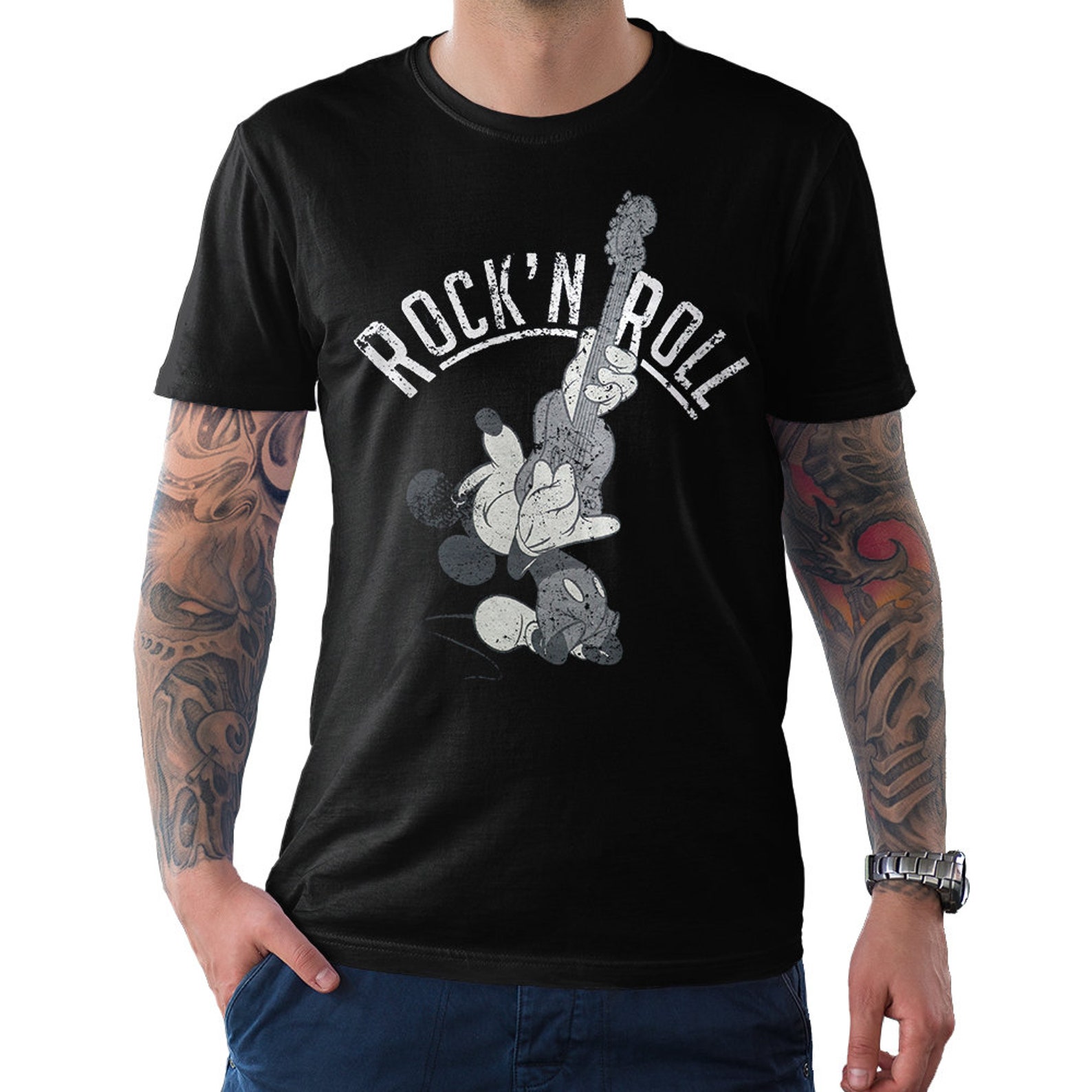 Mickey Mouse Rock T-Shirt Premium Cotton Tee Men's | Etsy