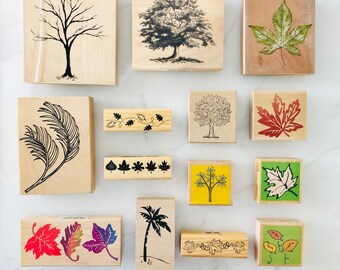 EnYan 19pcs Nature Plant Flower Holiday Sprigs Pine Cone Tree Arts Tropical Leaves Decorative Mounted Rubber Stamps for Card Making DIY Crafts Planner Scrapbooking Vintage Wooden Rubber Stamps