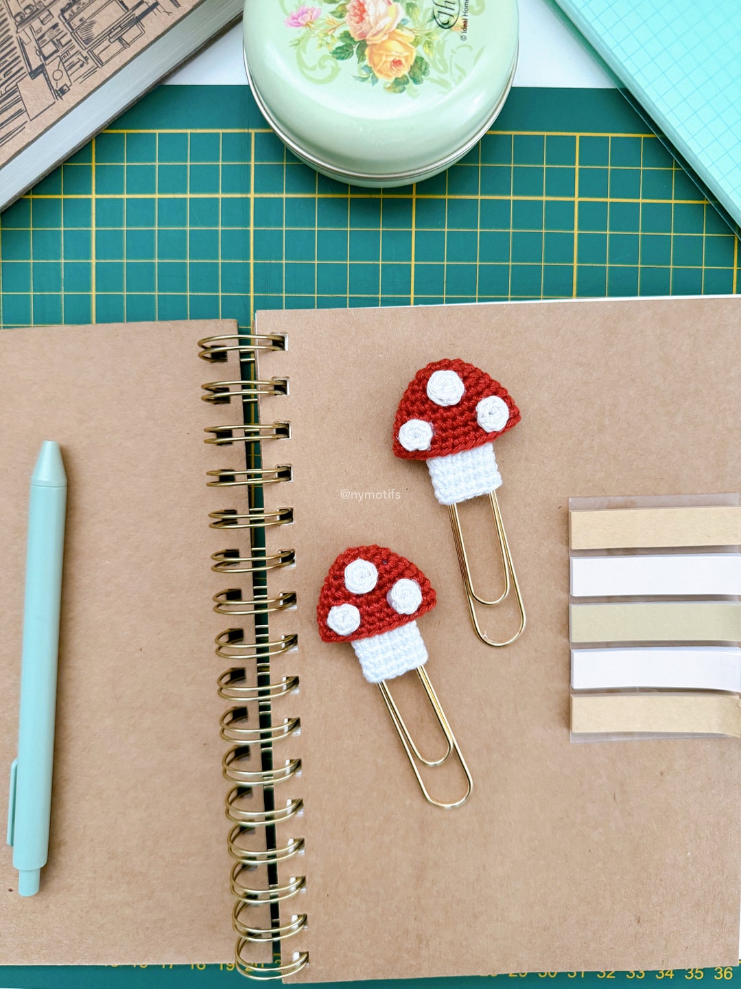 Pack of 2 Large Mushroom Paper Clip / Crochet Mushroom / Mushroom