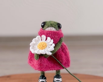 Green Knitted Frog and Alpaca Wool Melange Dress and Real Leather