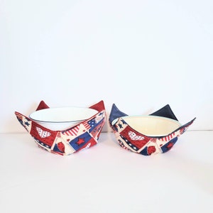 Patriotic Hearts Bowl Cozy Set: Cotton Bowl Cozies