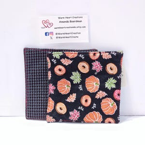 Abridor de potes costurado, abóboras, donuts, outono, folhas caindo, vermelho, laranja queimado