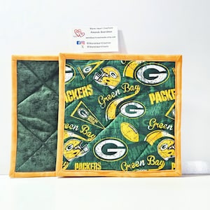Green Bay Packers Potholder Set: Quilted Cotton Hot Pads, Kitchen Gift