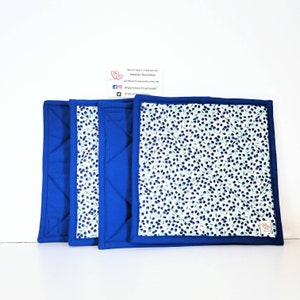 Quilted Potholder Set: Blue Blueberry Print, Reversible Hot Pads