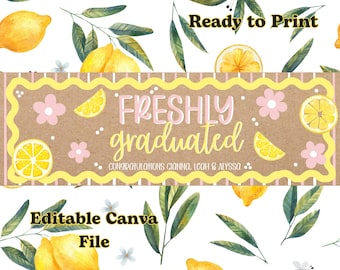 Plantilla editable de Canva para pancarta de recién graduado/fiesta de graduación (descarga digital)