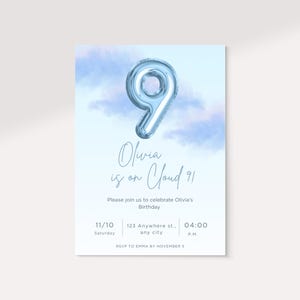 Wolke 9 Geburtstagseinladung | Bearbeitbare Vorlage | Verträumte Pastellparty einladen | Sofortdownload | Auf Thema Wolke Sieben | Druckbar oder Digital