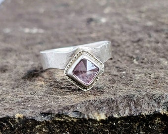 Pink Tourmaline Ring, Diamond Shape, Princess Design Ring, Rose Cut Tourmaline, Soft Pink Gem, 925