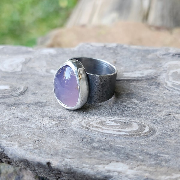 Purple Chalcedony Ring, Purple Teardrop Stone, Grape Chalcedony, Lavendar Sterling Ring, 925, Asymmetrical Ring Band