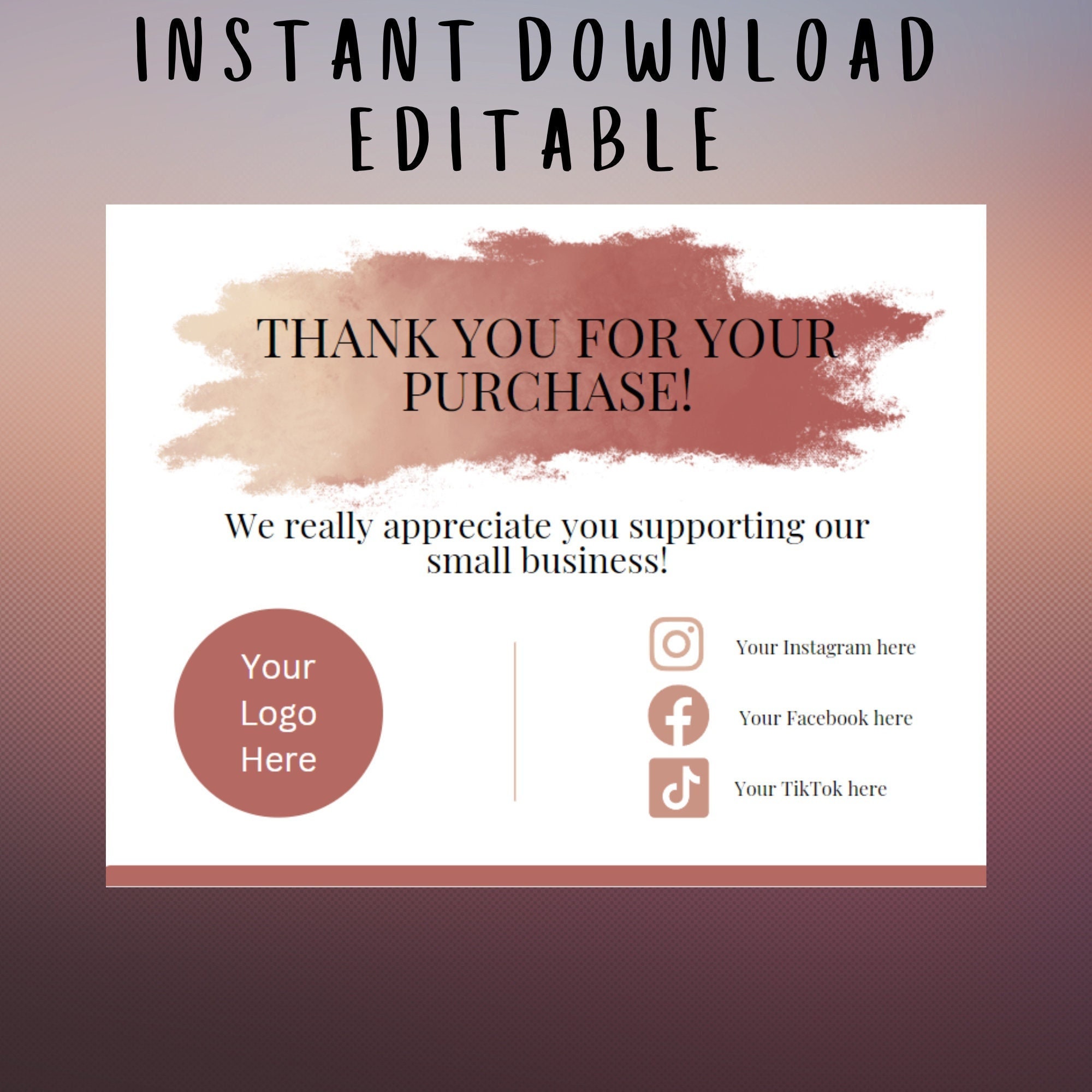 Editable Thank You Card Template | DIY Small Business | Printable ...