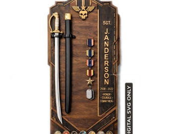 Military Sword Display Plaque SVG | Personalized Service Wall Mount Template | CNC Laser Cut Layered Wood Pattern | Retirement Memorial Gift