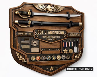 Military Sword Display SVG Layered Design | Memorial & Honor Display CNC Files | Sword, Medal Coin Wall Plaque | Digital Download