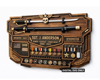 Military Honor Wall Plaque Sword Display SVG | CNC Laser Cut Memorial Display | Veteran Service Display Layered Design | Digital Download