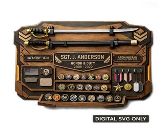 Large CNC Sword Display Backer SVG DXF | 55.2 x 30 Wall Mount Sword Plaque | Layered Military Style Design | Laser Cut Digital File