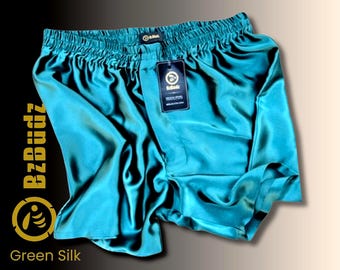 Chameuse Silk Boxers For Men/ green silk hoochies / trendy leisurewear / pajamas/ sleepwear/ ideal gift for father, boyfriends/grooms.