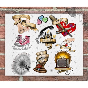 Blink 182 Tattoo Flash Print, Unframed Prints, Neotraditional Art, Tattoo Flash Sheet