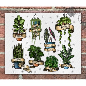 House Plant Tattoo Flash Print, Unframed Prints, Neotraditional Art, Tattoo Flash Sheet, Gifts for Her, Plant Lover Gifts