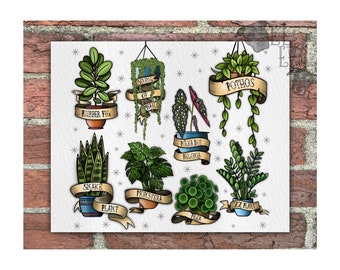 絵画 Plants Tattoo Flash House Plant Tattoo Flash Print, Unframed Prints