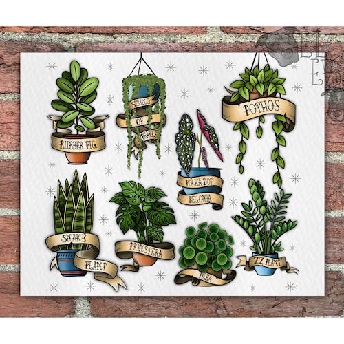 House Plant Tattoo Flash Print, Unframed Prints, Neotraditional