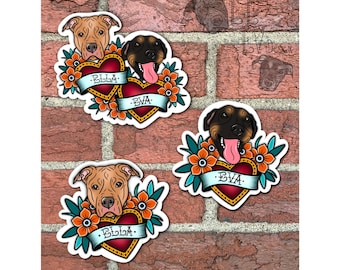 Personalized Dog Vinyl Stickers, Waterproof and Weatherproof Stickers, Tattoo Style, Dog Magnet, Custom Pet Portrait, American Traditional