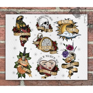 Nirvana Tattoo Flash Print, Unframed Prints, Neotraditional Art, Tattoo Flash Sheet, Kurt Cobain